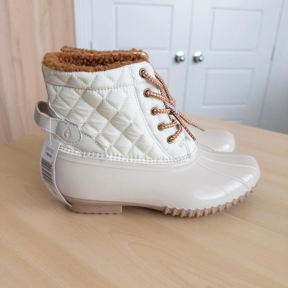 Sporto Womens Duck Boots Size 8 Cream‎ Quilted Faux Fur Andie Water Repellant
